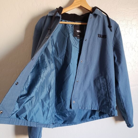 Vans Tripp Hooded Snap Front Canvas Chore Jacket Cement Blue Size Women's Small - Picture 7 of 11